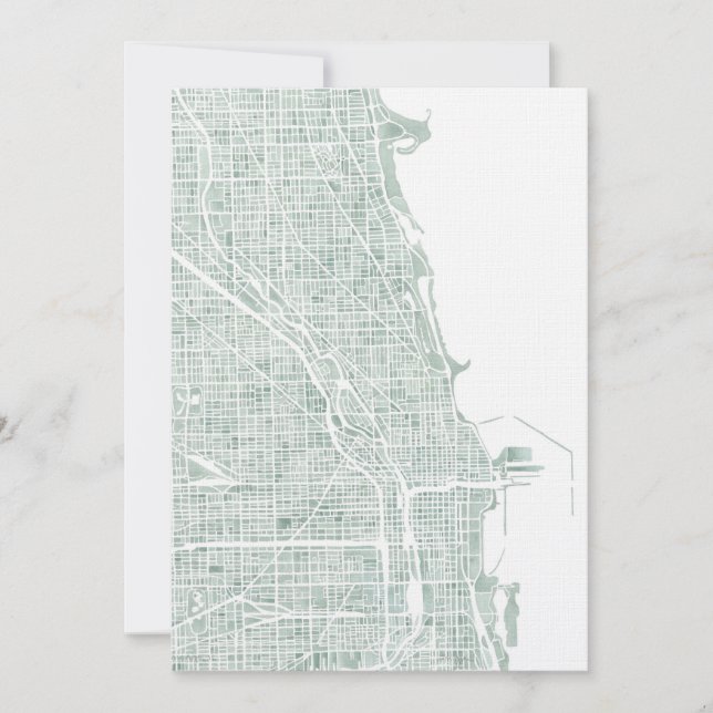 Mapa de acuarela de Chicago verde azulado (Anverso)