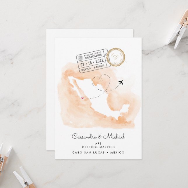 Mapa de acuarela de México | Cabo | Boda de destin (Anverso/Reverso In Situ)