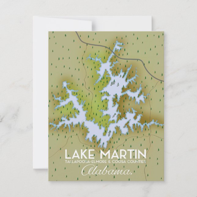 Mapa de afiches del viaje del lago Martin Alabama. (Anverso)