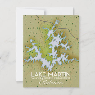 Mapa de afiches del viaje del lago Martin Alabama.