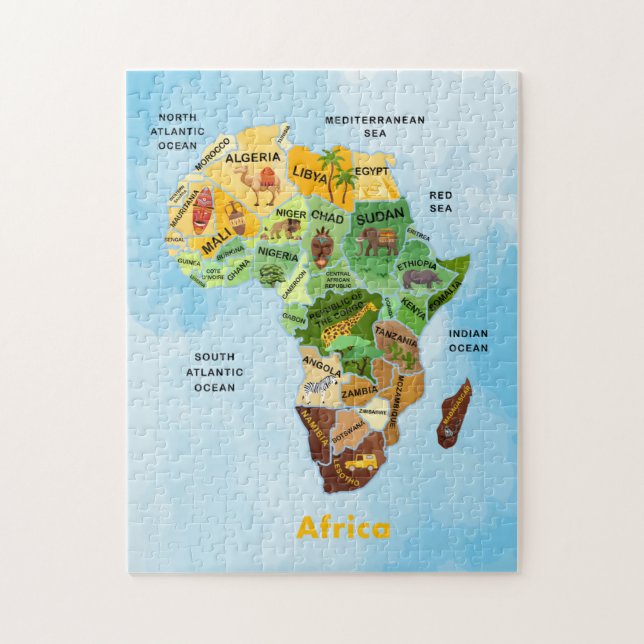 Mapa de África acuarela arte rompecabezas (Vertical)