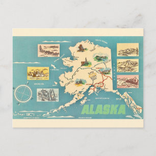 Mapa de Alaska Tarjeta Postal Retro