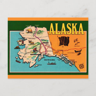 Mapa de Alaska Tarjeta Postal Vintage