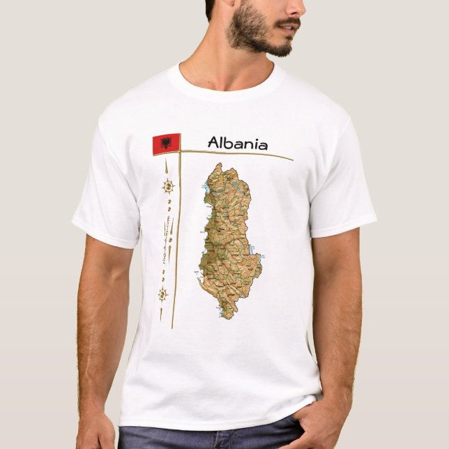 Mapa de Albania + Bandera + Título camiseta (Anverso)