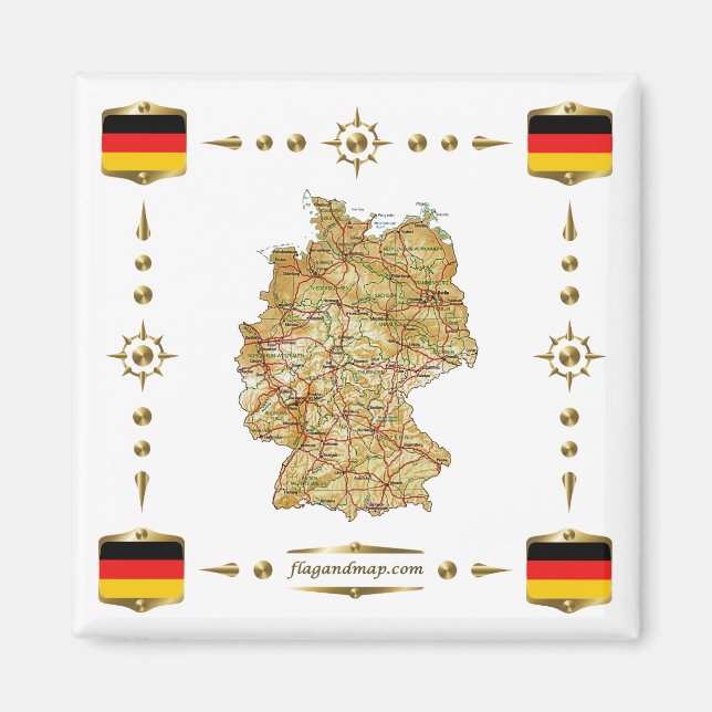 Mapa de Alemania + imán de banderas (Frente)