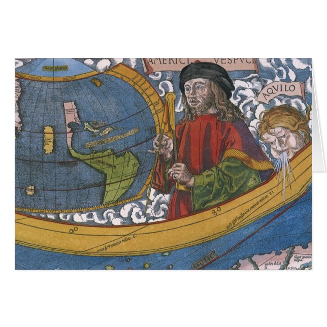 Mapa de América con el explorador Amerigo Vespucci (Anverso (Horizontal))