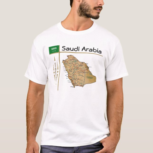 Mapa de Arabia Saudita + bandera + título camiseta (Anverso)