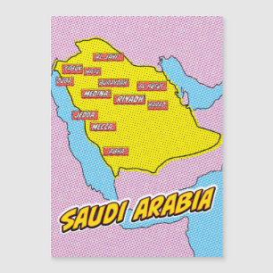 Mapa de Arabia Saudita ilustrado con arte pop