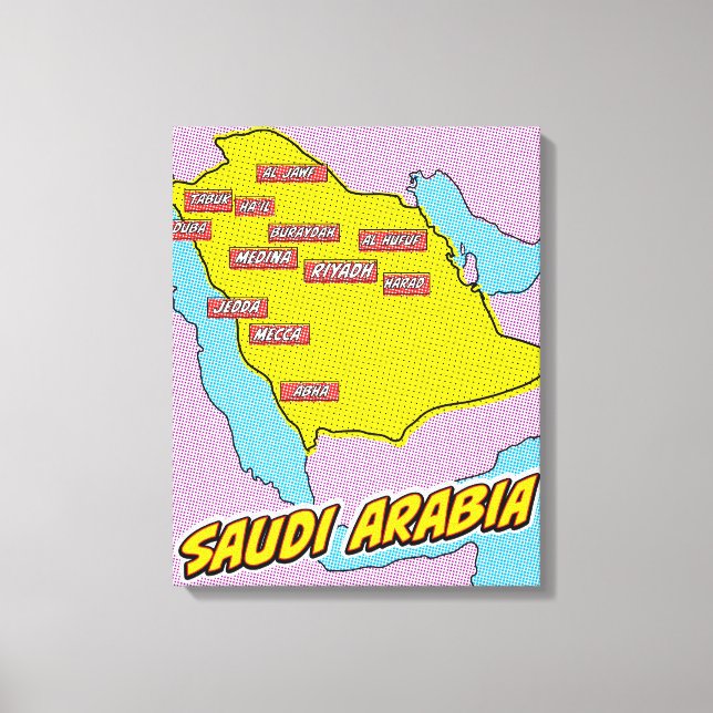 Mapa de Arabia Saudita ilustrado con arte pop (Anverso)