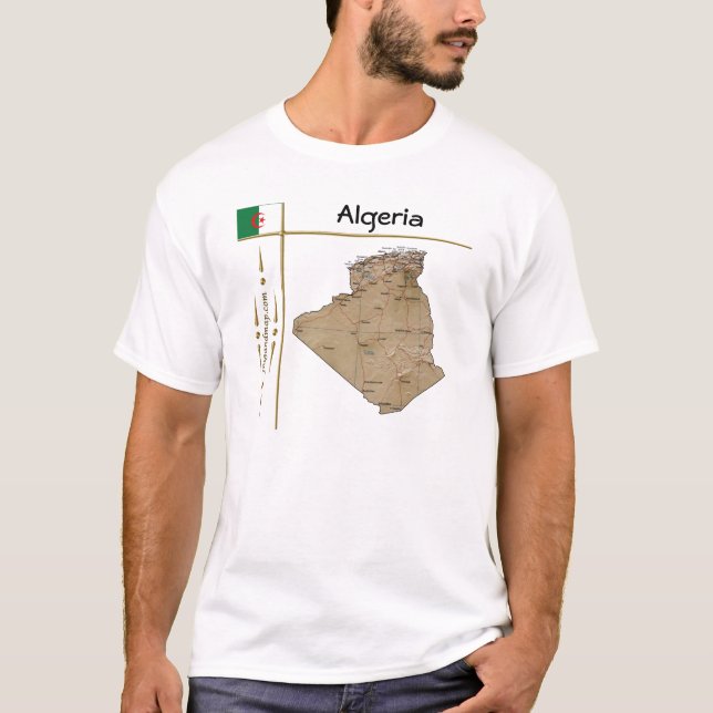 Mapa de Argelia + bandera + título camiseta (Anverso)