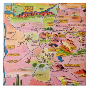 Mapa de Arizona en baldosa cerámica de postal