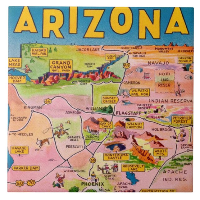 Mapa de Arizona en baldosa de cerámica (Frente)