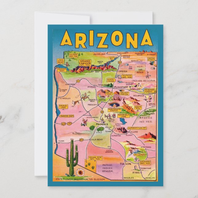 Mapa de Arizona Tarjeta Plana (Anverso)