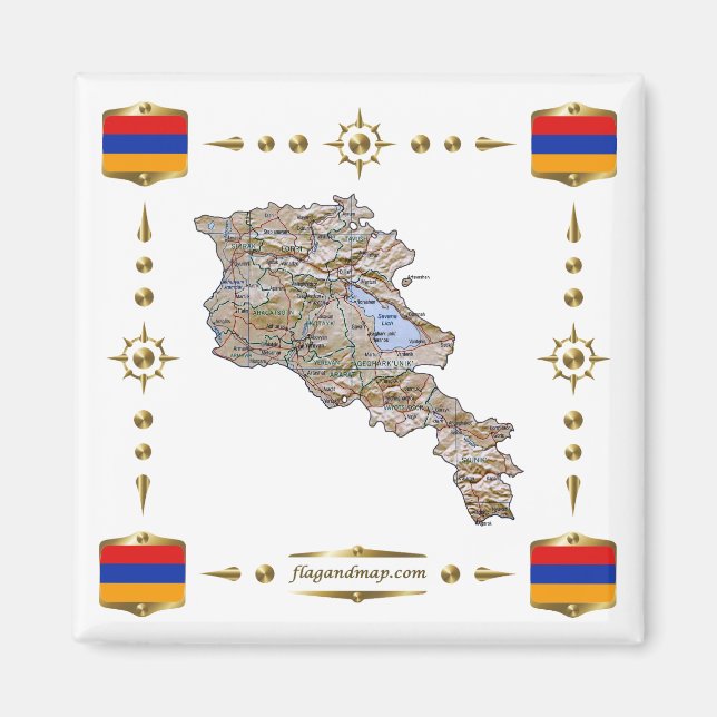 Mapa de Armenia + imán de banderas (Frente)