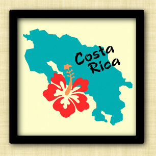 Mapa de arte de Costa Rica con flor de hibiscus