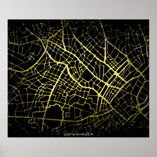 Mapa de Arte de Estilo Dorado de Copenhague