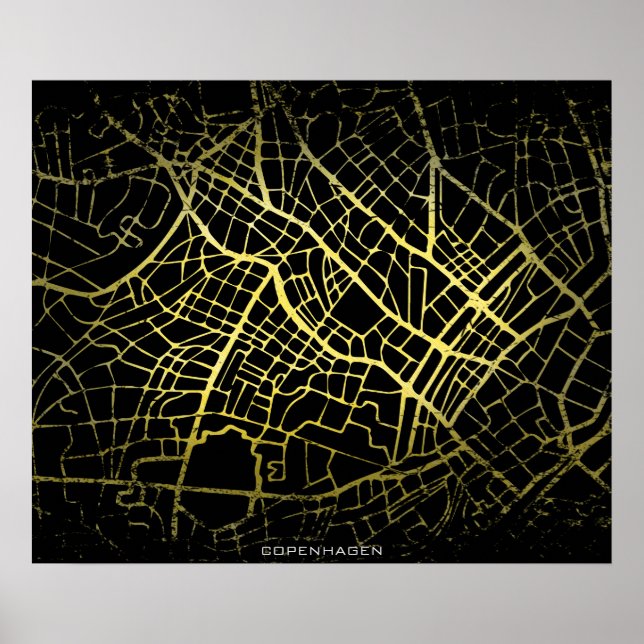 Mapa de Arte de Estilo Dorado de Copenhague (Frente)