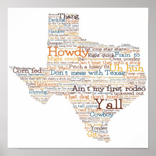 Mapa de arte de palabras jerárquicas de Texas USA