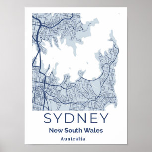 Mapa de arte de pared mininimalí gris azul de Sydn