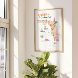 Mapa de arte del estado de Florida en acuarela