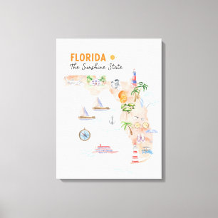 Mapa de arte del estado de Florida en acuarela
