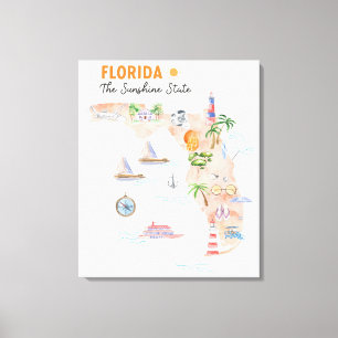 Mapa de arte del estado de Florida en acuarela
