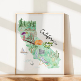 Mapa de arte estatal de Watercolor California