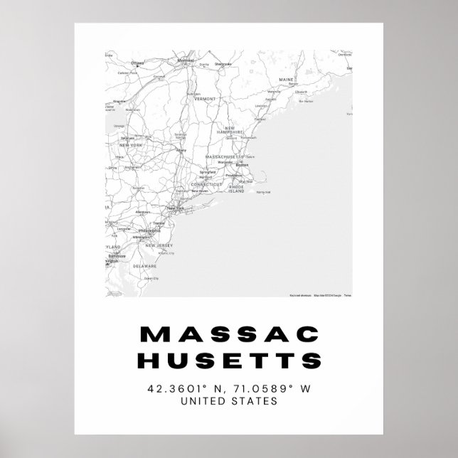 Mapa de arte minimalista de Massachusetts - Blanco (Frente)