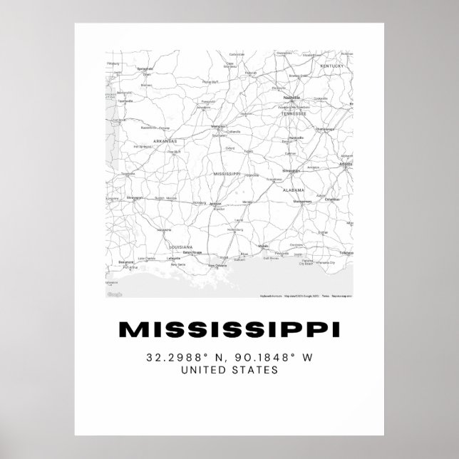 Mapa de arte minimalista de Mississippi - Blanco y (Frente)