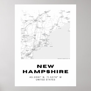 Mapa de arte minimalista de New Hampshire - Blanco