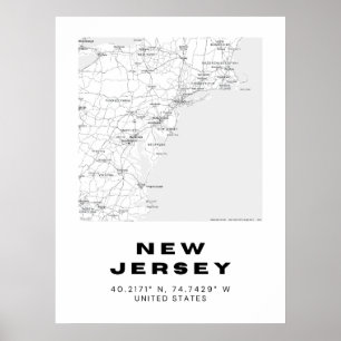 Mapa de arte minimalista de Nueva Jersey - Black a