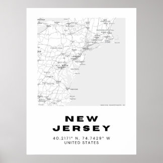Mapa de arte minimalista de Nueva Jersey - Black a
