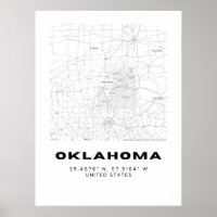 Mapa de arte minimalista de Oklahoma - Blanco y ne