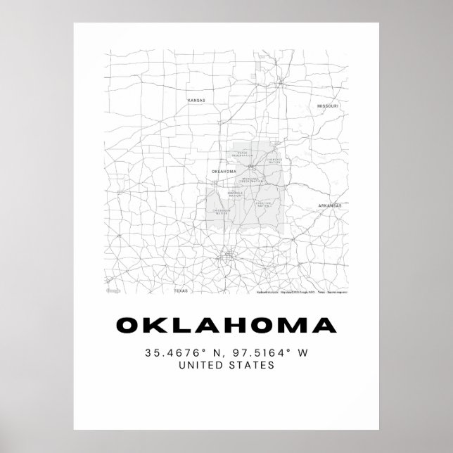 Mapa de arte minimalista de Oklahoma - Blanco y ne (Frente)
