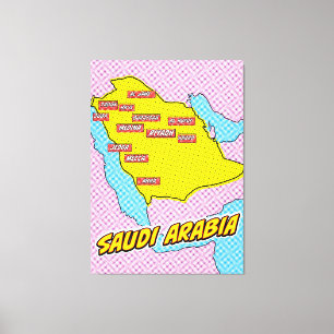 Mapa de Arte Pop ilustrado de Arabia Saudita