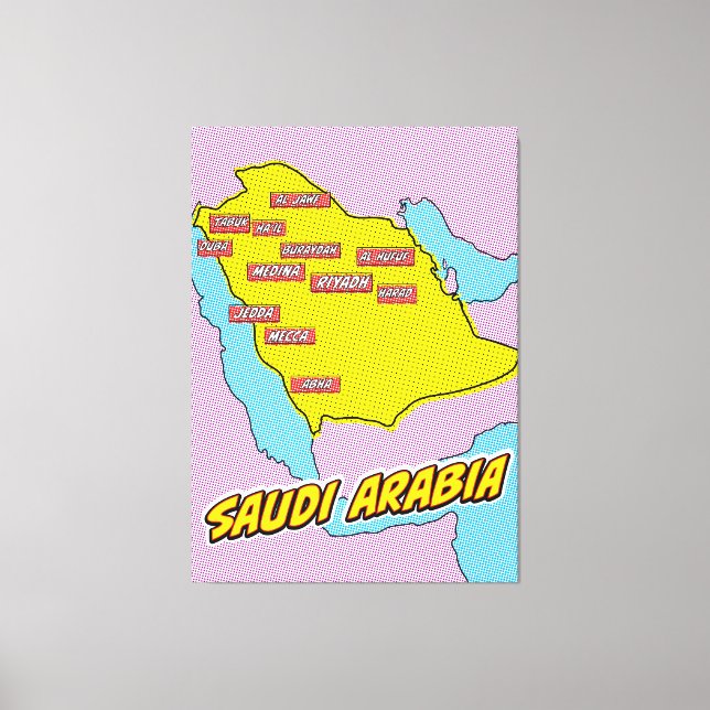 Mapa de Arte Pop ilustrado de Arabia Saudita (Anverso)