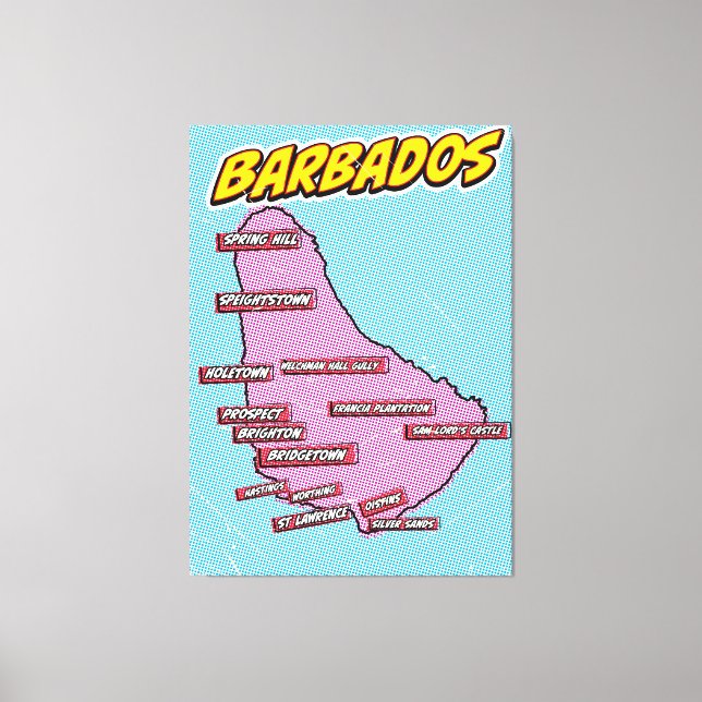 Mapa de Arte Pop ilustrado de Barbados (Anverso)