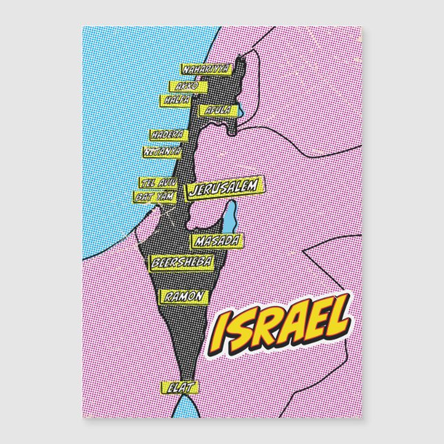 Mapa de arte pop ilustrado de Israel (Anverso)