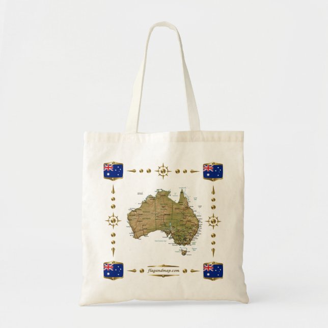 Mapa de Australia + Bolso de las banderas (Frente)