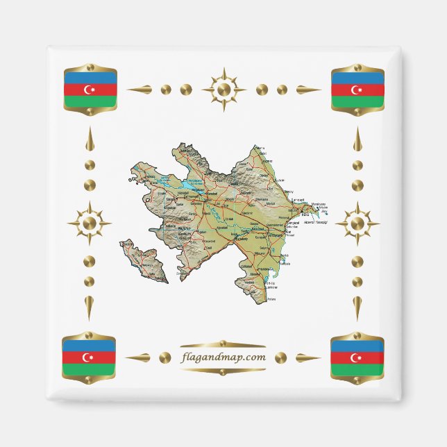Mapa de Azerbaiyán + Imán de Banderas (Frente)