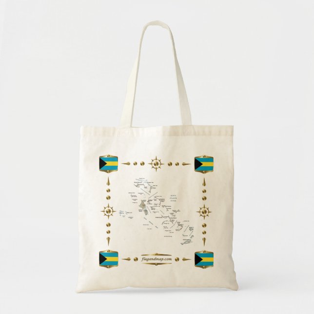 Mapa de Bahamas + bolsa de bandera (Frente)