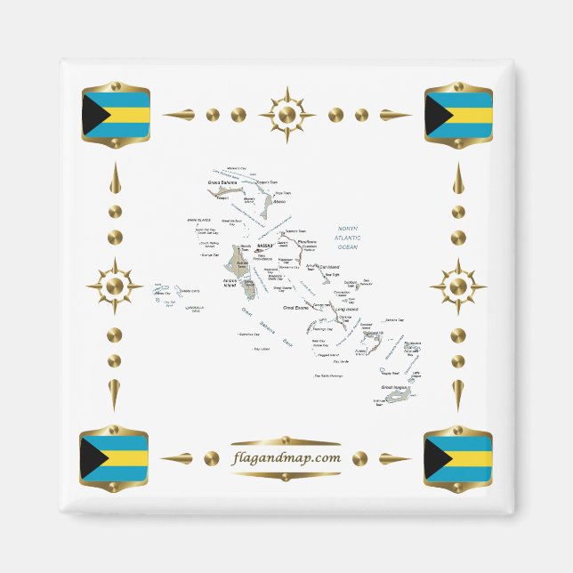 Mapa de Bahamas + imán de banderas (Frente)