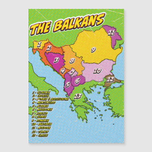Mapa de Balcanes ilustrados de arte pop
