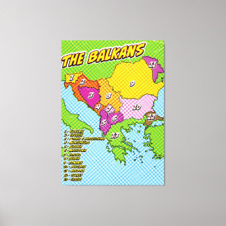 Mapa de Balcanes ilustrados de arte pop