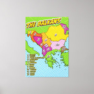 Mapa de Balcanes ilustrados de arte pop