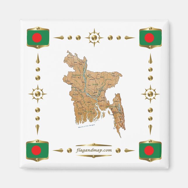 Mapa de Bangladesh + imán de banderas (Frente)