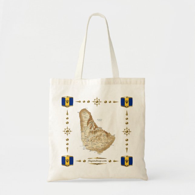 Mapa de Barbados + Bolso de las banderas (Frente)