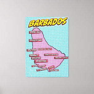 Mapa de Barbados ilustrado con arte pop
