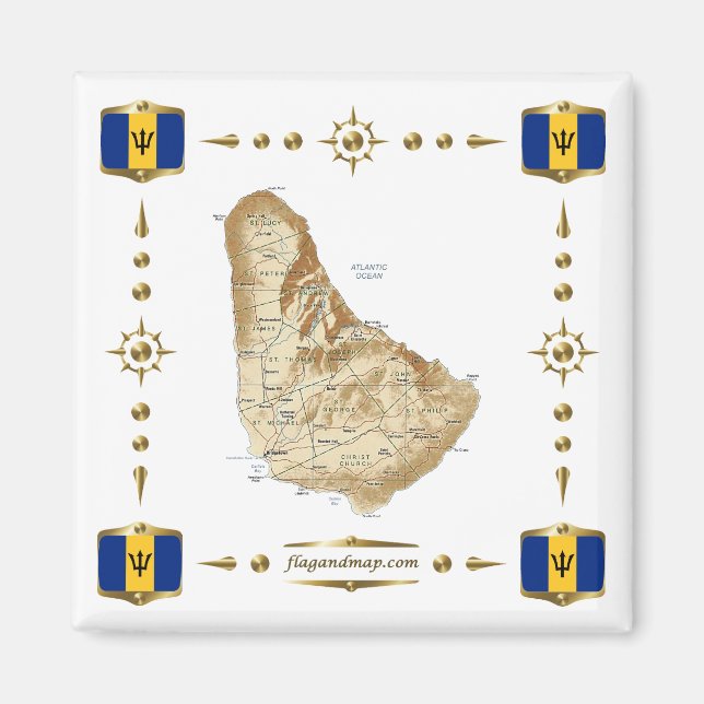 Mapa de Barbados + imán de banderas (Frente)