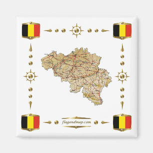 Mapa de Bélgica + imán de banderas